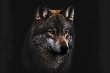 Fototapeta premium Portrait of a wolf, black background.
