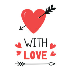 Doodle vector heart with arrow for valentine's day cards, posters, wrapping and design.