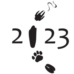 New Year 2023 - rabbit. Animal tracks: bull, tiger, rabbit, dragon, snake