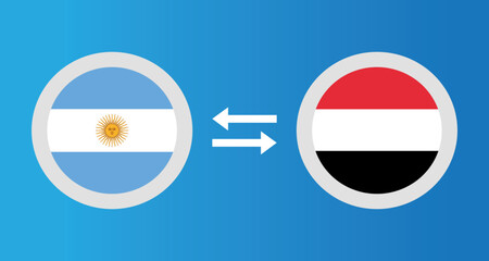 round icons with Argentina and Yemen flag exchange rate concept graphic element Illustration template design
