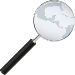 El Salvador map with flag in magnifying glass.