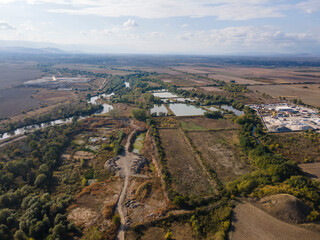Fototapeta na wymiar Aerial view of Maritsa River near village of Orizari, Bulgaria