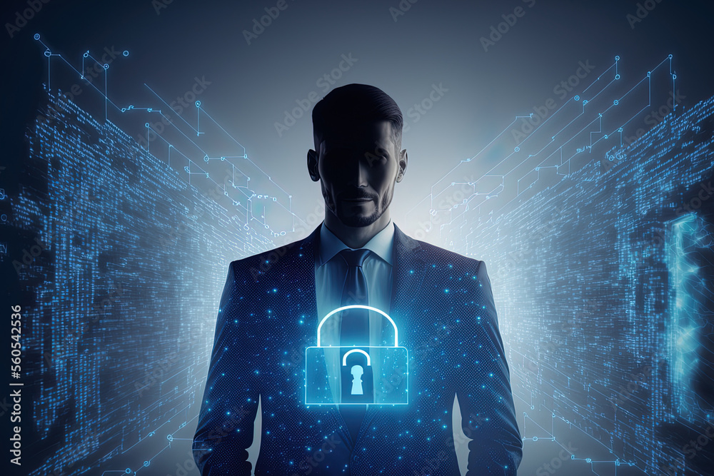 Poster network for cyber security. internet technology networking and the padlock icon. businessman securin