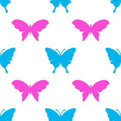 Fototapeta na wymiar Vector cute butterfly seamless repeat pattern design background. Trendy colorful butterflies silhouettes for fashion, cover, textile.