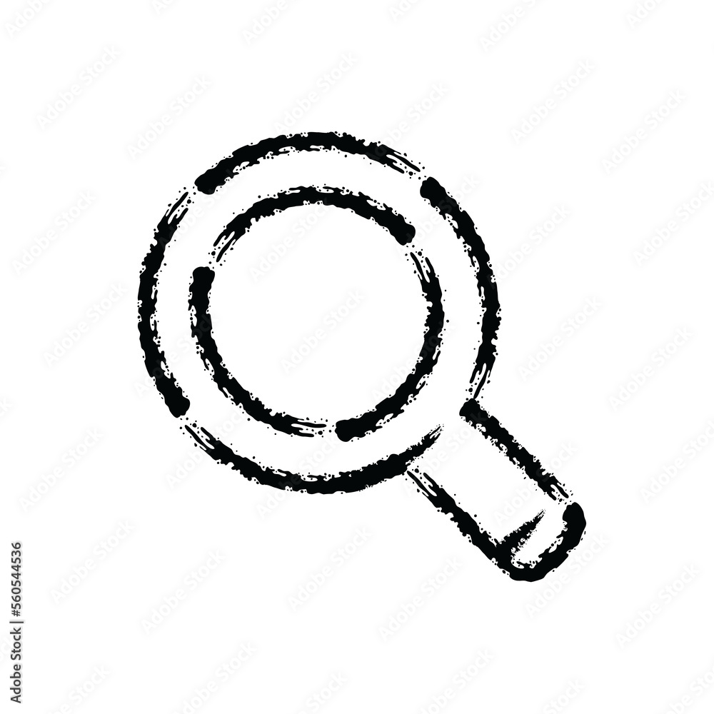 Wall mural brush stroke hand drawn icon of magnifying glass - png image with transparent background