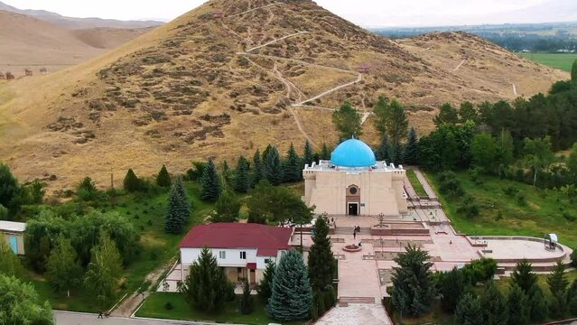 Aerial view of historical complex Manas-Ordo in Talas city