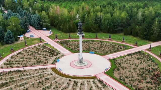 Aerial view of historical complex Manas-Ordo in Talas city