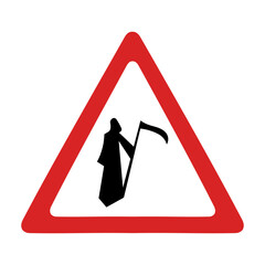 Warning traffic sign of the grim reaper triangle shape, vector illustration