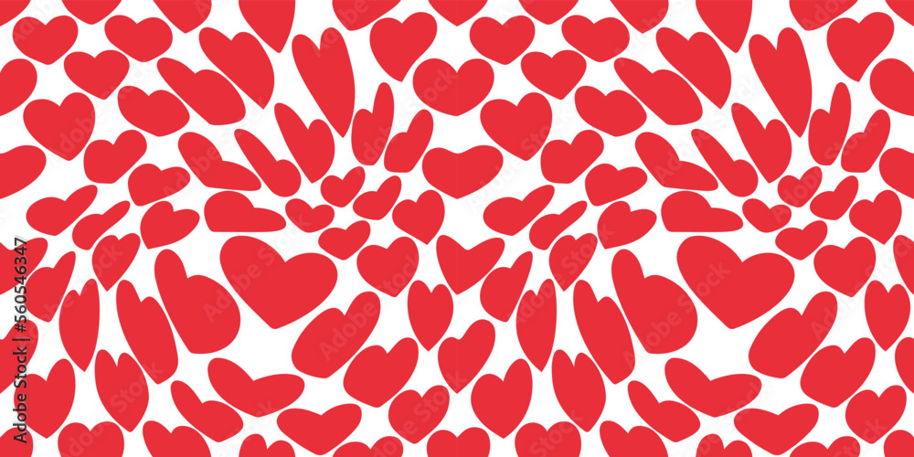 Leinwandbilder retro groovy pattern with red hearts on white background. hippie psychedelic seamless pattern for va