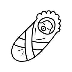 Cute newborn baby. Coloring page for kids. Vector illustration isolated on white background.