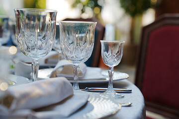 empty wine glasses on the table.table setting for a festive dinner. 