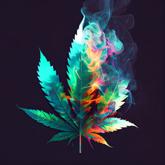 Fototapeta na wymiar Marijuana leaf double exposure smoke generative ai