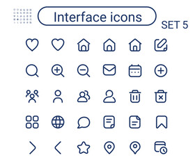 Simple interface outline icons set. Round mini vector icons. Pixel perfect.