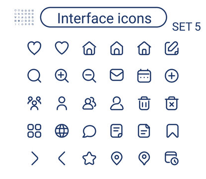 Simple Interface Outline Icons Set. Round Mini Vector Icons. Pixel Perfect.