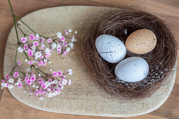 Easter eggs. Happy Easter card. Multi-colored Easter eggs. Easter. Copy space