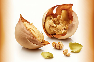 Peeled off hazelnuts from group 1 isolated on a white background for a package design element. Generative AI