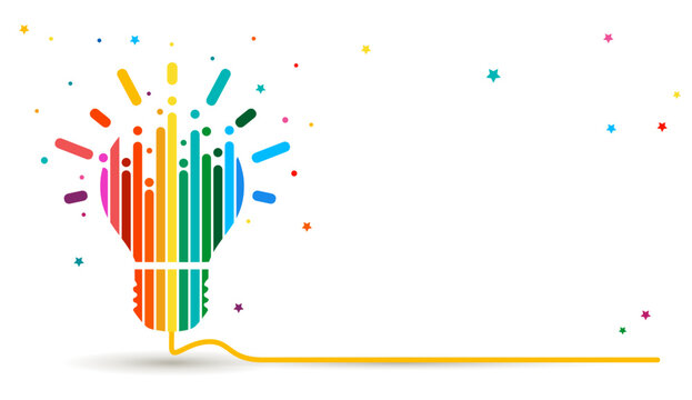 Rainbow abstract light bulb on white background. Banner light bulb idea