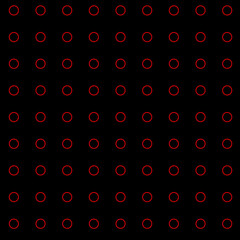 Red Dot circles on black background. Seamless open dot background	