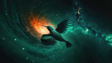4K Desktop Wallpaper of Space, Galaxy, Bird and Stars