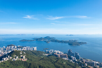 Fototapeta na wymiar Beautiful aerial view of Mountains, Lamma Island and Aberdeen of Hong Kong