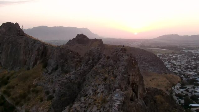 Aerial view of Sulaiman-Too Sacred Mountain in Osh city, Kyrgyzstan