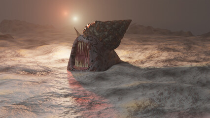 Fantastic mutant snail, monster with colorful background, 3D-rendering