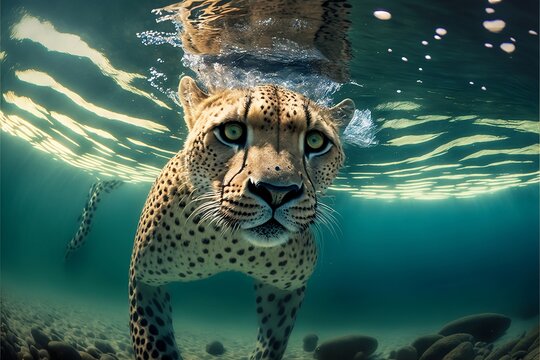 Cheetah in the water 