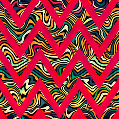 Red zigzag with wavy lines. Seamless pattern
