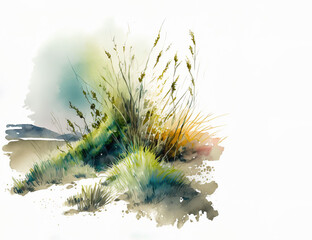 Grass in a simple and minimalist landscape. Copy space, place for your text. Illustration, generated art