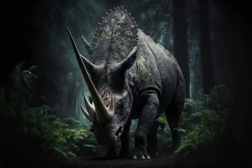 Printed roller blinds Dinosaurs Triceratops dinosaur, ancient herbivore dinosaur, extinct animal. Generative AI