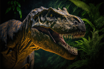 Tyrannosaurus Rex dinosaur, ancient carnivore dinosaur, extinct animal. Generative AI