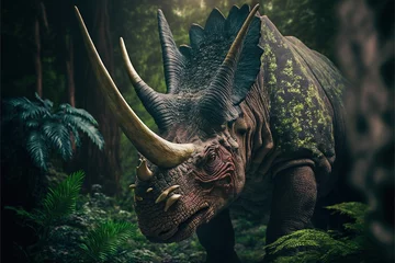 Fototapeten Triceratops dinosaur, ancient herbivore dinosaur, extinct animal. Generative AI © Ilugram