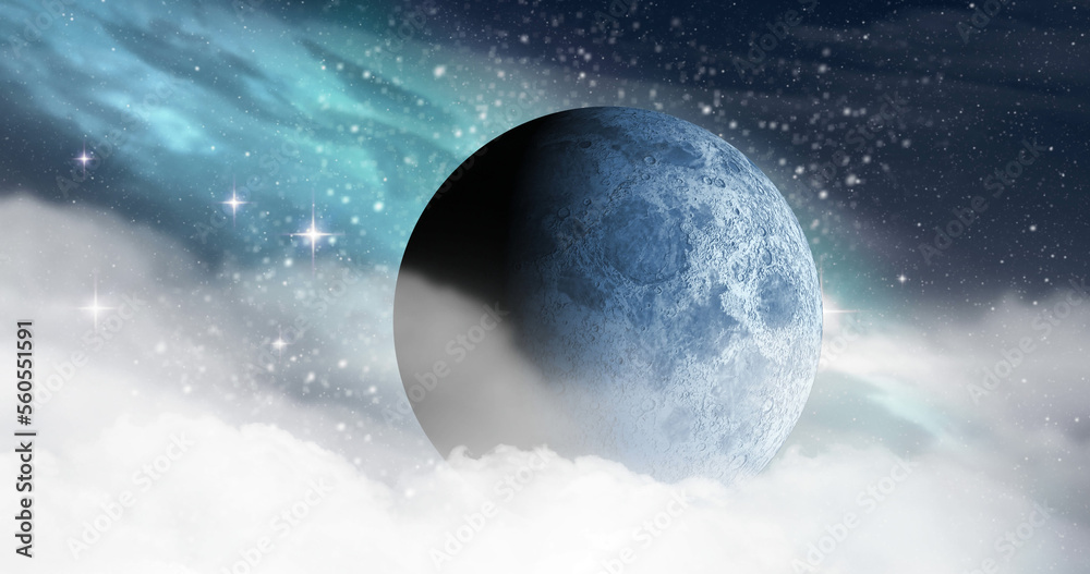 Sticker image of planet earth in universe with stars and clouds
