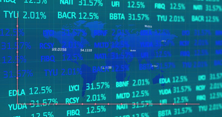 Obraz premium Image of graphs and financial data on green background