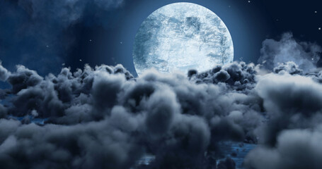 Fototapeta na wymiar Image of cloudy night sky with moon