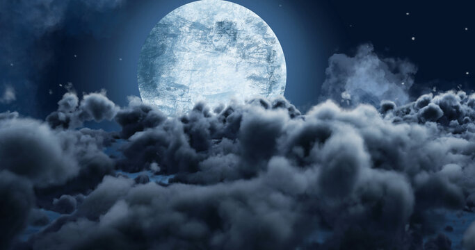 Image of cloudy night sky with moon