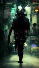 Fototapeta premium Soldier abstract person futuristic illustration Generative AI