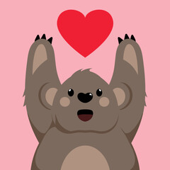 koala with paws up reaching for a heart