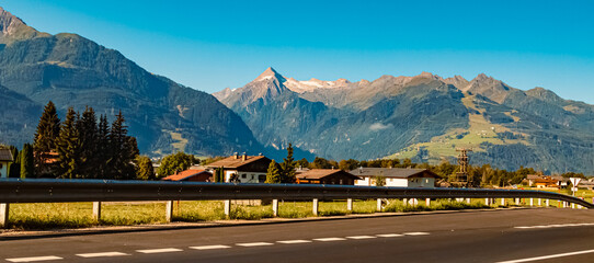 Beautiful alpine summer view with the famous Kitzsteinhorn summit, seen from near Zell am See,...