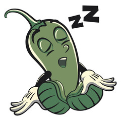 vector vintage illustration of green chili character cartoon mascot sleeping soundly