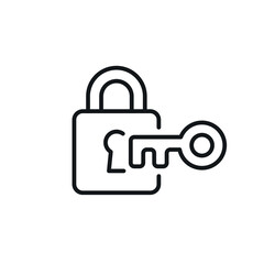 Lock with key linear icon. Problem solving. Thin line customizable illustration. Contour symbol. Vector isolated outline drawing. Editable stroke