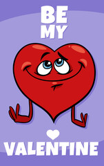 Fototapeta na wymiar Valentine card with cartoon heart character in love