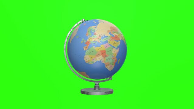 Rotating globe isolated on chromakey background. Geography class.