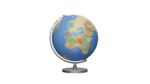 Rotating globe isolated on white background. Geography class.