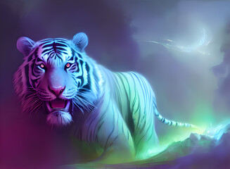 white ghost tiger in the night / in space - Generative AI