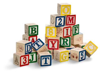 Wooden toy alphabet blocks for children.