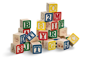 Wooden toy alphabet blocks for children.