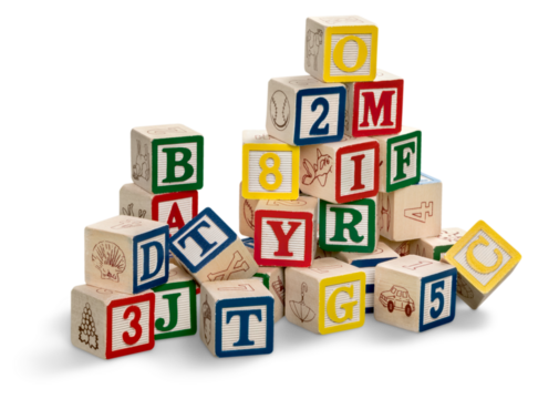 Wooden toy alphabet blocks for children.