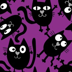 Halloween animals seamless black toys cats pattern for wrapping paper and kids clothes print and fabrics
