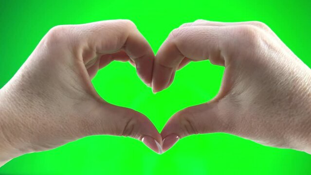 female hand heart shape with shadow against green background. Valentines day. creative adorable decoration idea with copyspace. High quality photo